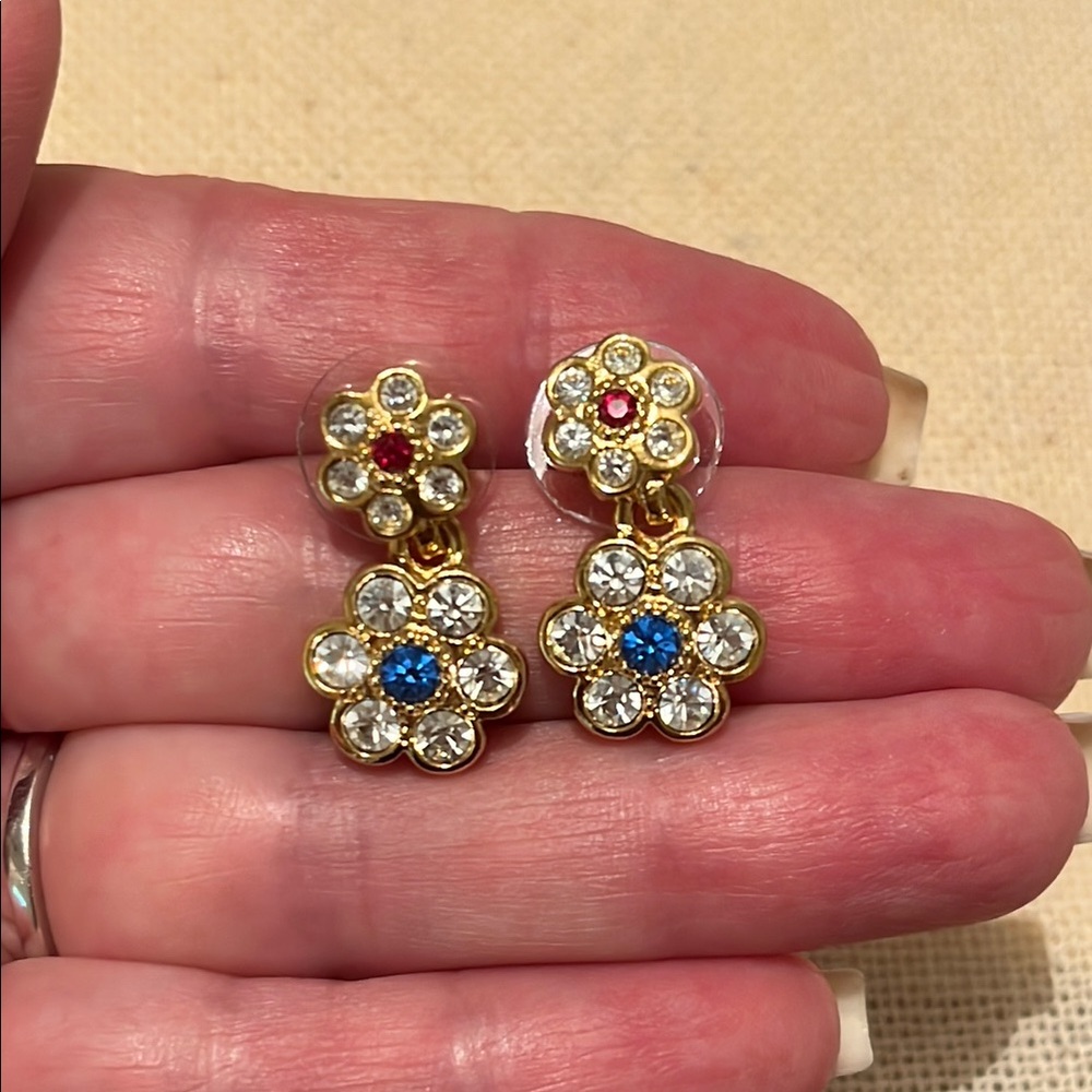 Gold Floral Crystal Drop Earrings